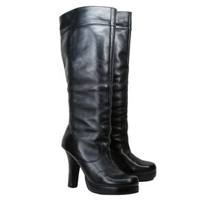STEVE MADDEN VTG Y2K 90s‎ Tall Black Leather Chunky Boots Platform Whimsigoth 10